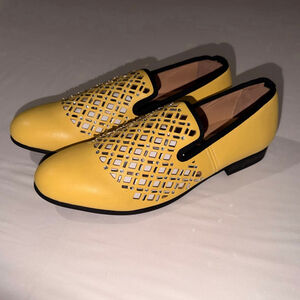 FH XQWFH Men Yellow Rhinestone Loafers Size 8 Tuxedo Sparkly Dress Shoes